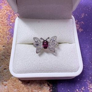 Silver Dainty Butterfly Ring with Purple/Red Accent